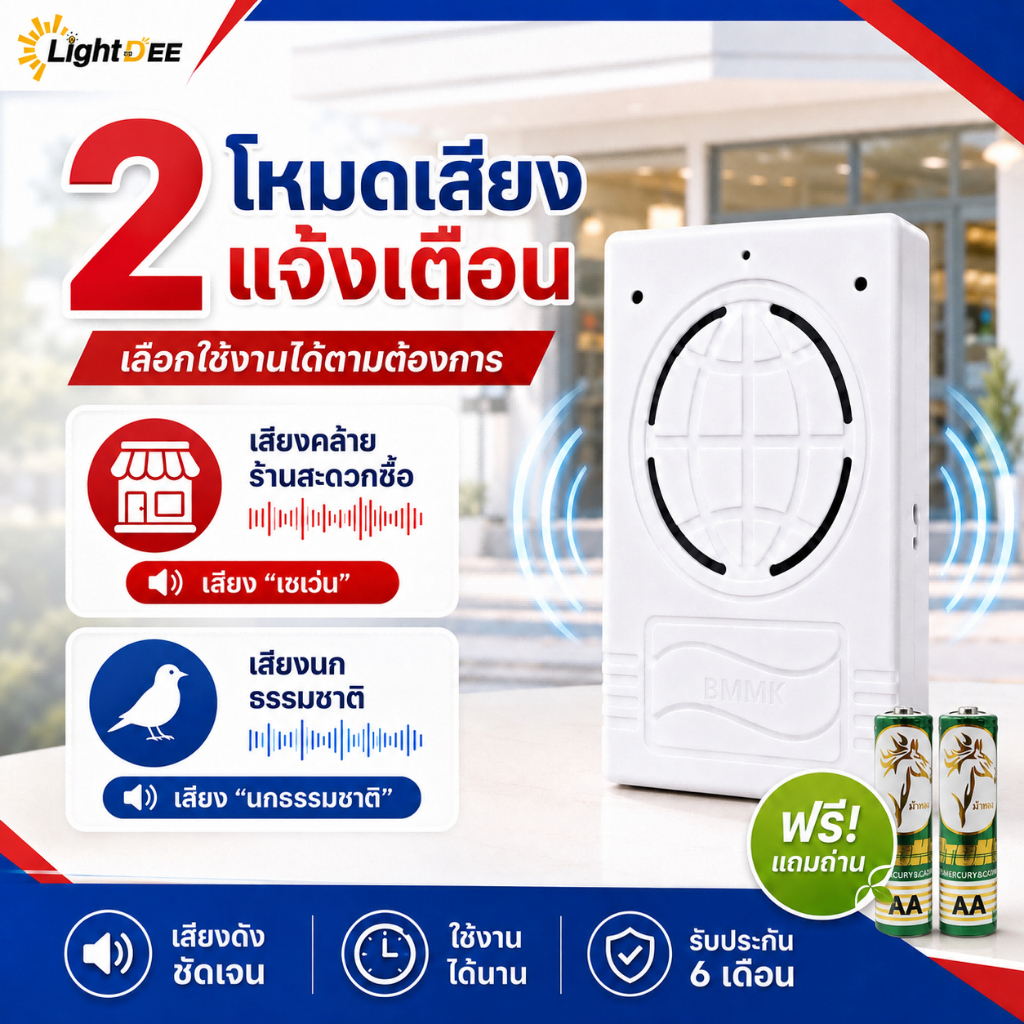 เดินผ่านแล้วดัง ออก​เดิน​ผ่าน​มี​เสียง​ (นกร้อง+ติ้งหน่อง)ตรวจจับการ​เคลื่อน​ด้วยสัญญาณอินฟาเรด กริ่งไร้สายรุ่น​2เสียง​