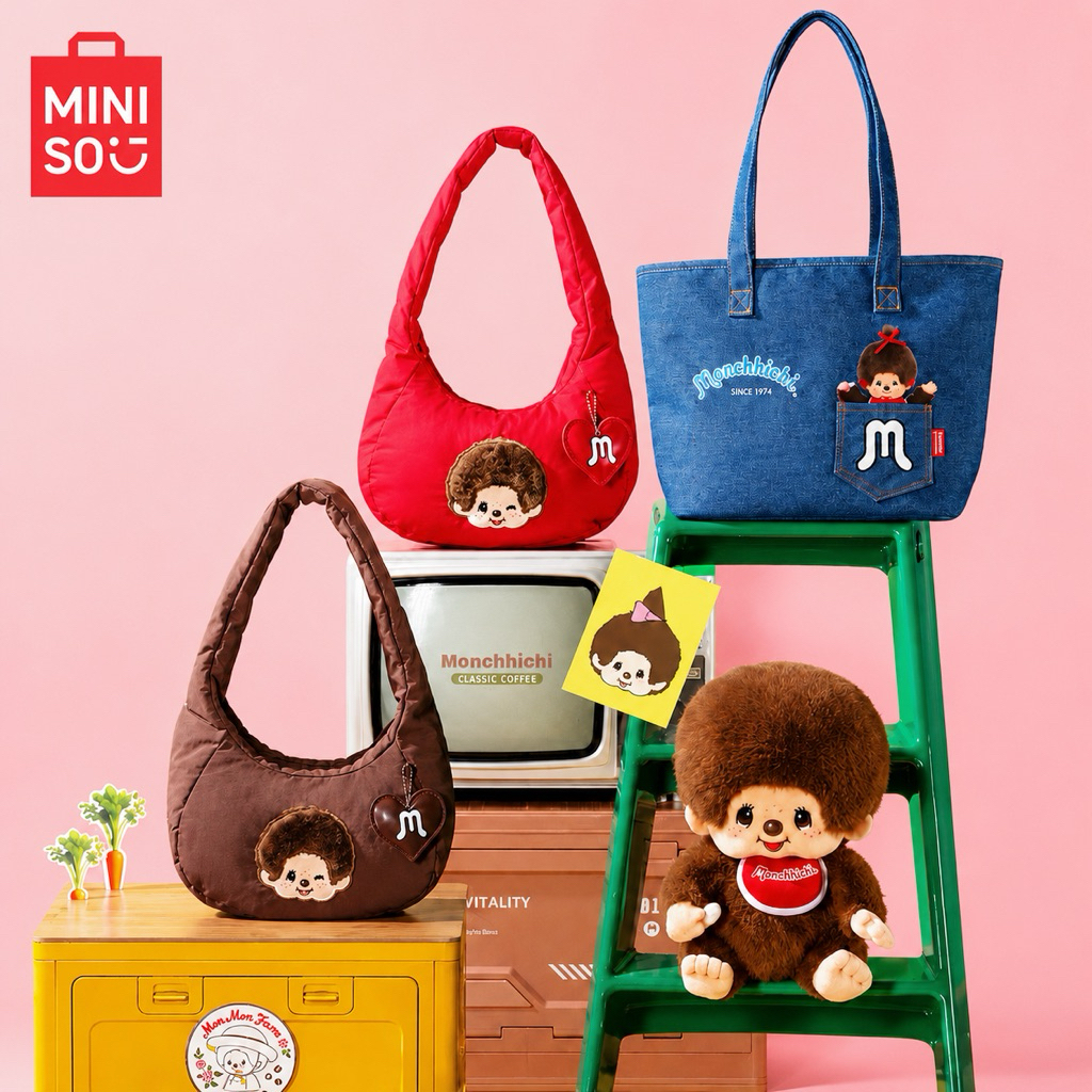 【ใหม่‼️มีโค้ดหน้าร้าน✨พร้อมส่งภายใน24ชม. ของแท้💯】🐵Monchhichi X MINISO กระเป๋ามอนชิชิ พวงกุญแจ ลิขสิทธิ์แท้จากช้อป MINISO