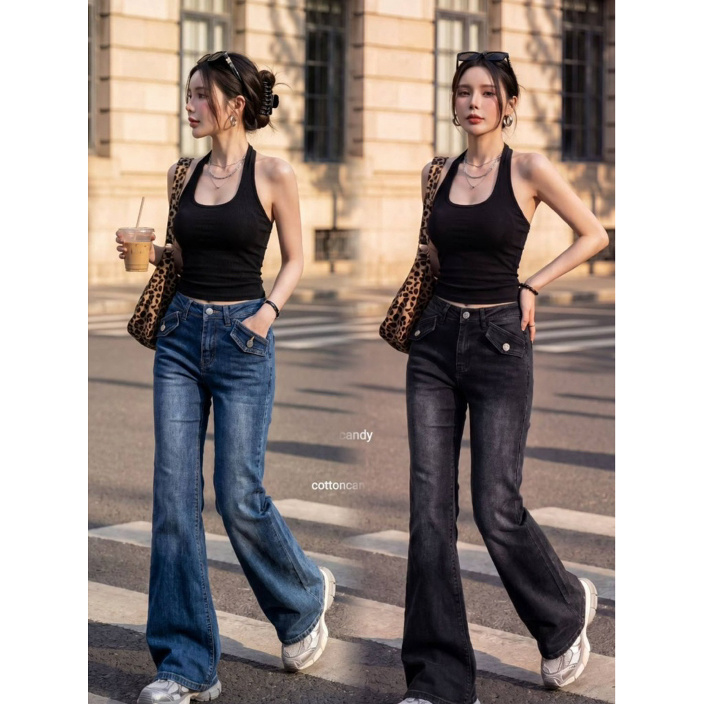 #Cotton Candy🍭กก.ยีนส์ขาม้า เอวต่ำ New 244 korea jeans