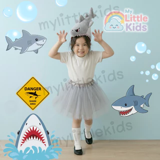 ชุดแฟนซีฉลามเด็กสีเทา ครบเซต ที่คาดผมฉลาม Shark Costume ชุดฮาโลวีนเด็ก ชุดคอสเพลย์เด็ก ชุดสัตว์เด็ก Baby Shark วันเด็ก