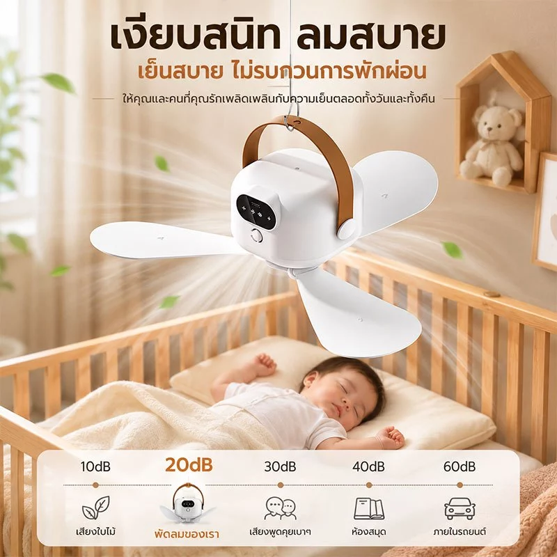 Portable small ceiling fan, rechargeable, with remote control, suitable for student dormitories and outdoor camping