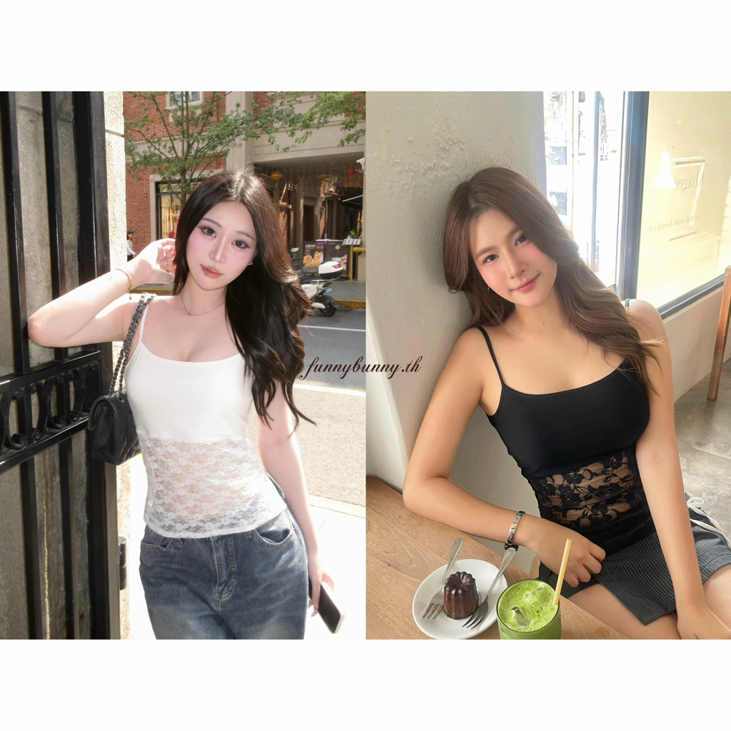 funnybunny-สายเดี่ยวลูกไม้รุ่น floral top ผ้านุ่มใส่สบาย ทรงสวย