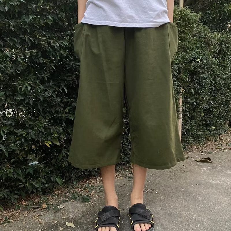lamoonta กางเกงขากระบอกใหญ่ สไตล์ญี่ปุ่น กางเกง5ส่วนมีกระเป๋า2ข้าง unisex ใส่ได้ทั้งชายและหญิง
