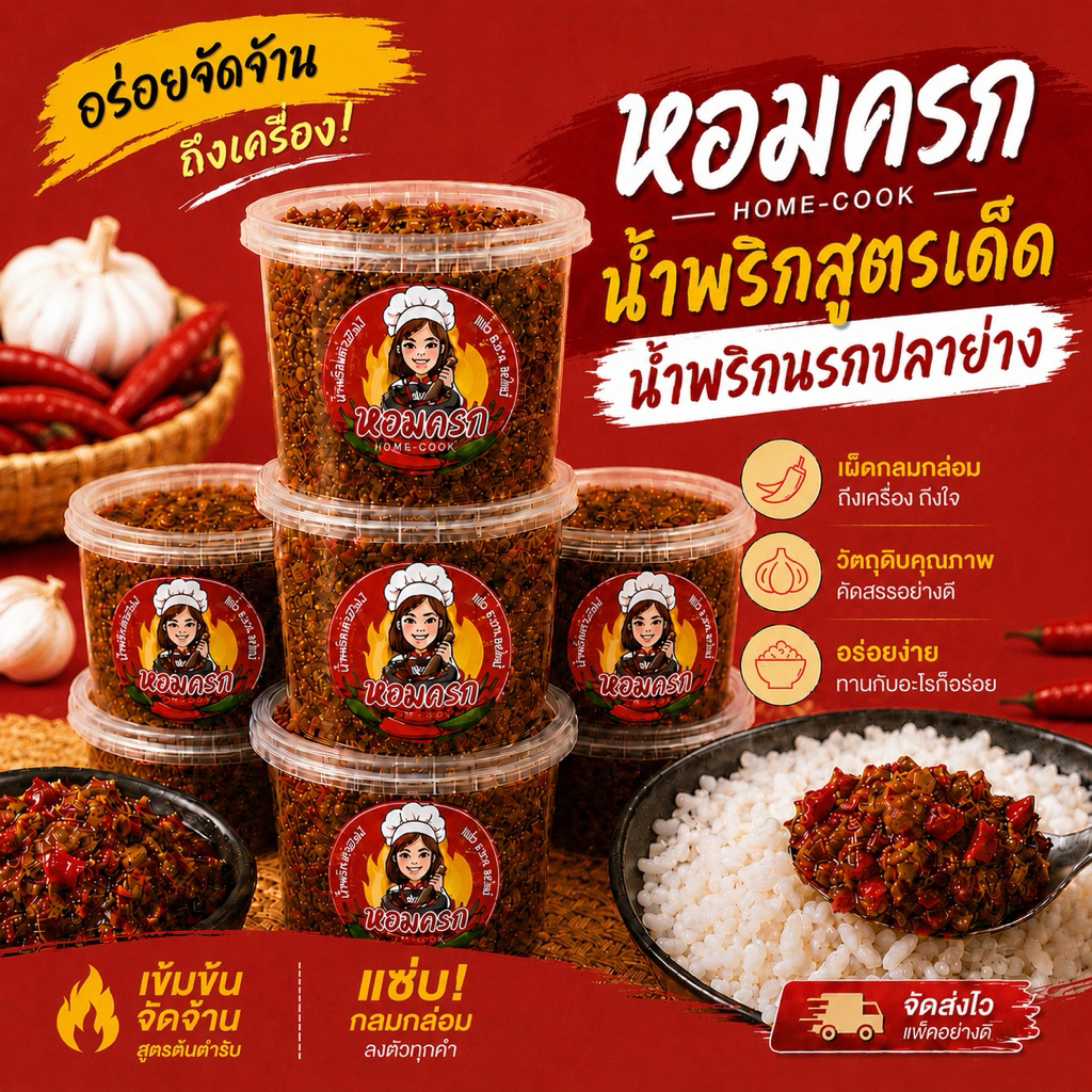 น้ำพริกนรกปลาย่าง 120g หอมปลาย่าง เผ็ดนัว รสเข้มข้น พร้อมทาน | หอมครก