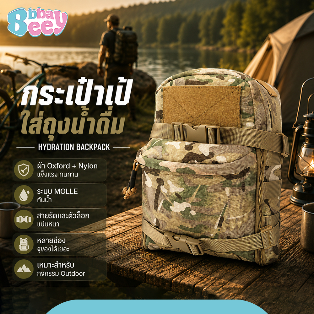 กระเป๋าเสริม ติดด้านหลังเสื้อเกราะ ขนาด 23x11x31 ซม สำหรับเดินป่า กระเป๋าทหาร MOLLE รุ่น H251