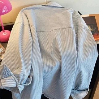 Daw เสื้อเชิ้ตแขนยาวสไตล์เกาหลี เสื้อเชิ้ตลายทางผู้ชาย ผ้าคัตตอลอย่างดี ดีไซน์เรียบหรู ใส่ทำงาน ใส่สบายทุกโอกาส