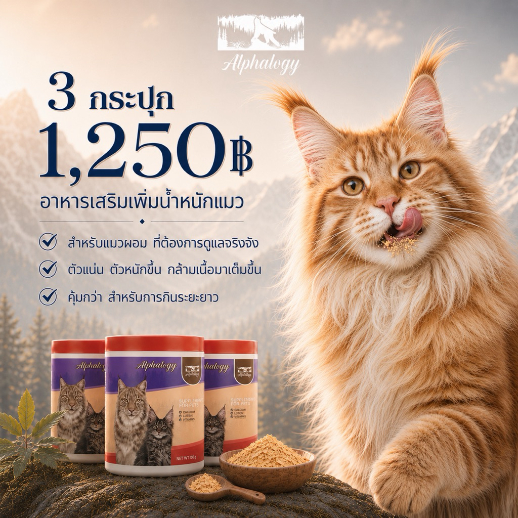 Alphalogy อาหารเสริมแมว โปร 3 กระปุก สำหรับแมวกินน้อย แมวผอม บำรุงน้ำหนัก บำรุงขน โภชนาการเข้มข้น 150 g.x3
