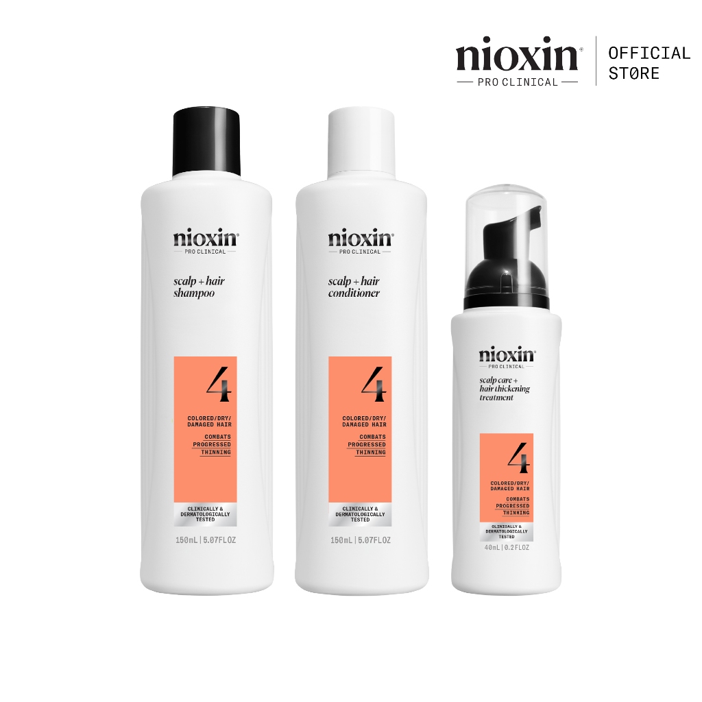 NIOXIN System 4 Kit ผมบางชัดเจน ผมทำสี/ดัด-ยืด/ฟอก เซ็ต 3 ชิ้น (ไนอ๊อกซิน แชมพูผมบาง เซรั่มผมบาง) ขนาด 150ml