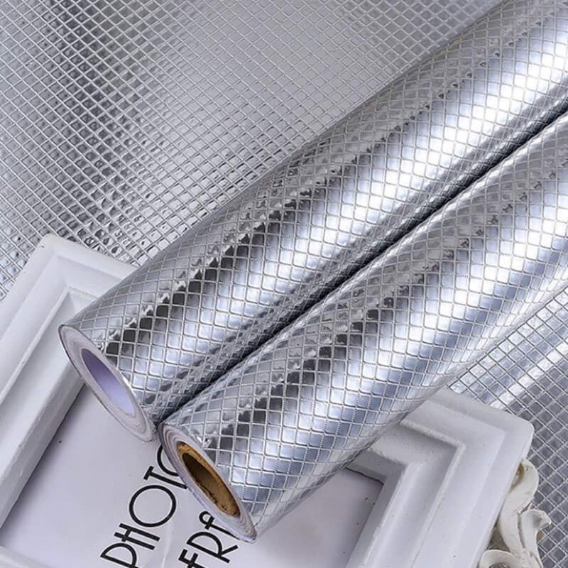 สีเงิน 60x500cm สติกเกอร์อลูมิเนียม กันความร้อน กันน้ำกันมัน ติดผนังครัวเรือน กาวในตัว ติดง่ายไม่หลุด