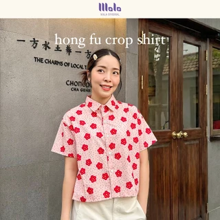 MalaOriginal |【พร้อมส่ง】Hong Fu Crop Shirt 🪭 เสื้อเชิ้ตครอป แขนสั้น ลายดอกไม้ ดอกเหมยแห่งความโชคดี สีสันสดใสมาก