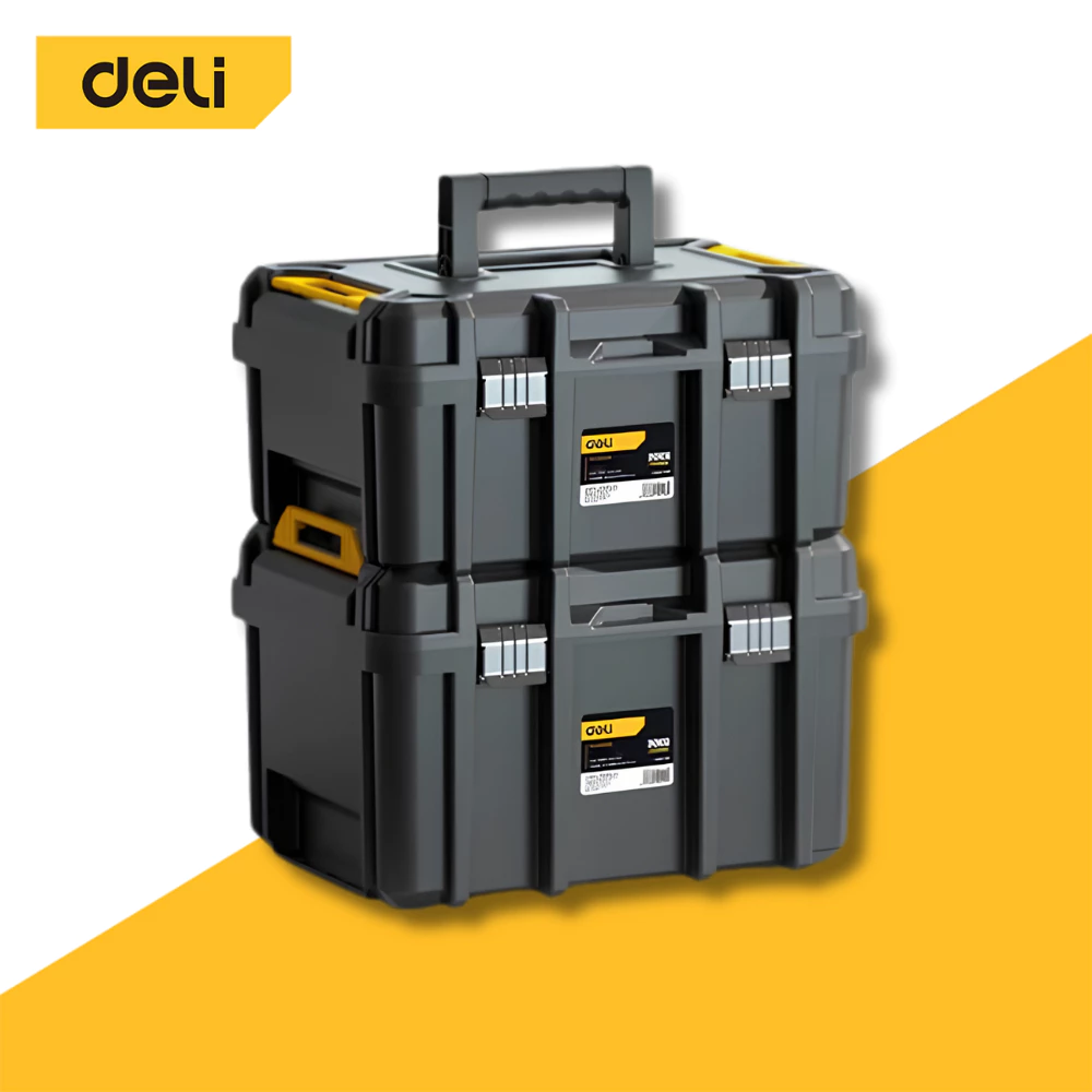 Deli กล่องใส่ของ กล่องช่าง เก็บเครื่องมือ มีช่องแบ่ง วัสดุแข็งแรง ล็อคแน่น Tool Box