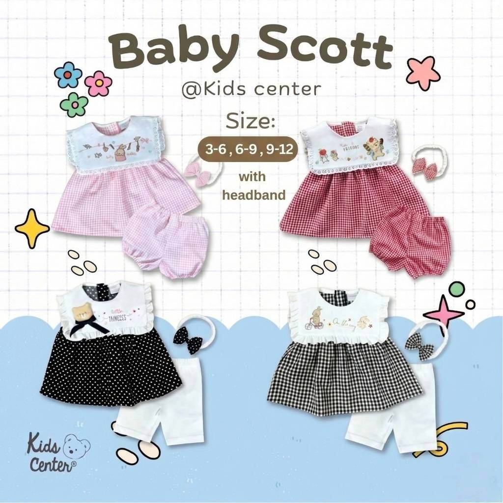 KIDS CENTER ชุดเซ็ตเด็กผู้หญิง พร้อมที่คาดผม 3M-12M