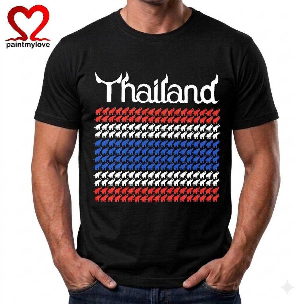 Paintmyloveเสื้อยืด เสื้อยืดคอกลมผู้ใหญ๋ เสื้อยืดสกรีนลายช้างธงไทย ใส่ได้ทั้งชายและหญฺฺิง อก 34 ถืง 46 นิ้ว