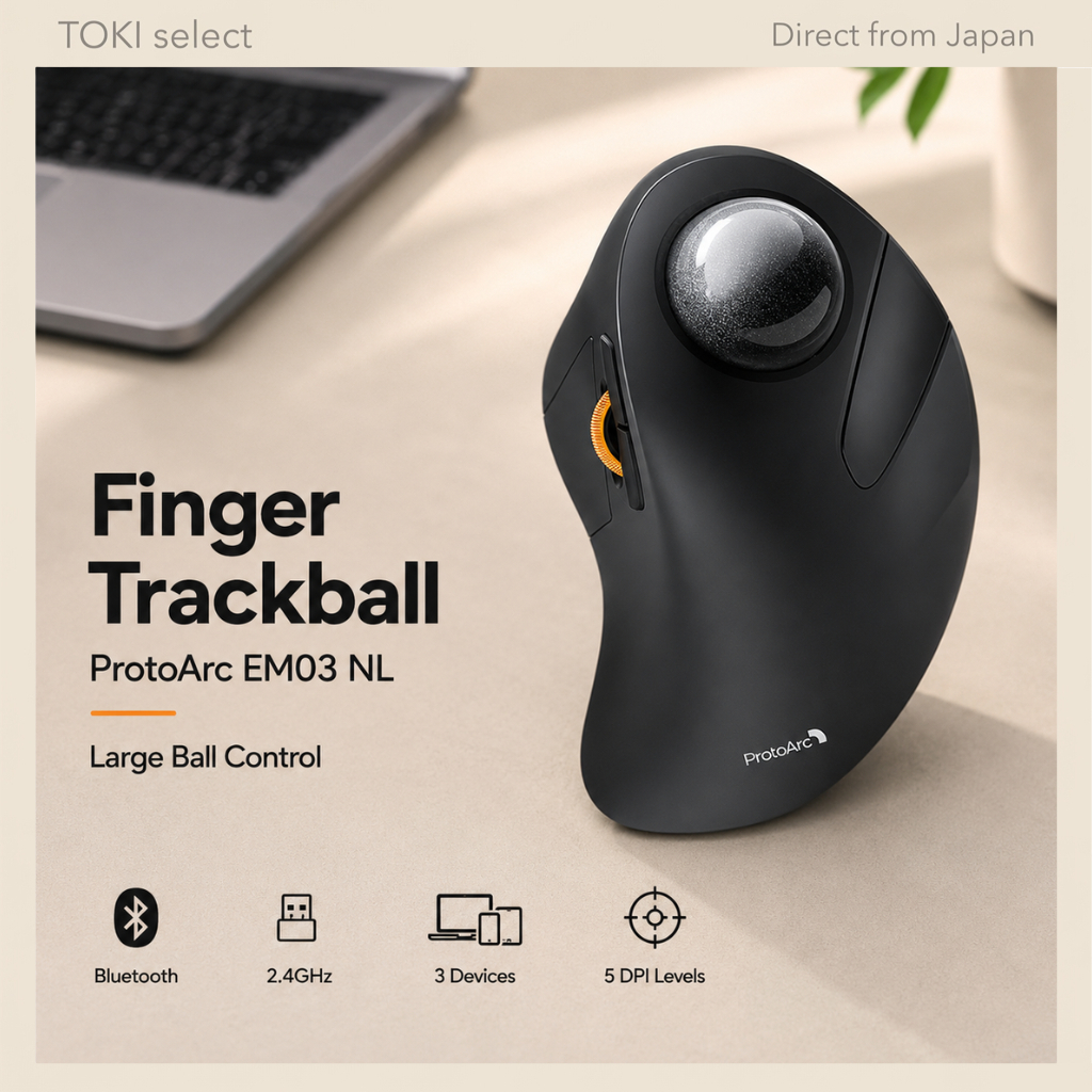 ProtoArc EM03 NL Wireless Trackball Mouse - Silent, Dual 2.4G and Bluetooth Connection, Supports Tri