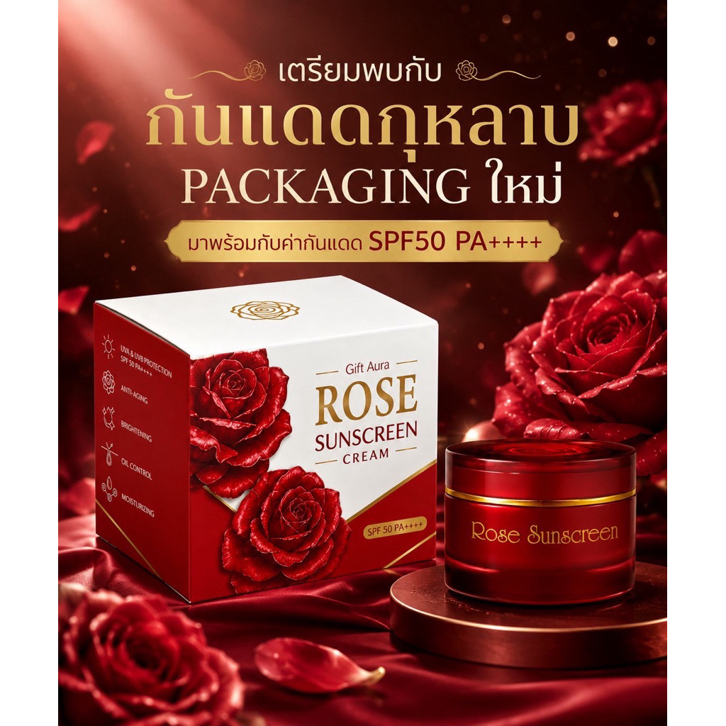 ครีมกันแดดกุหลาบ Rose Sunscreen SPF50 ขนาด10g