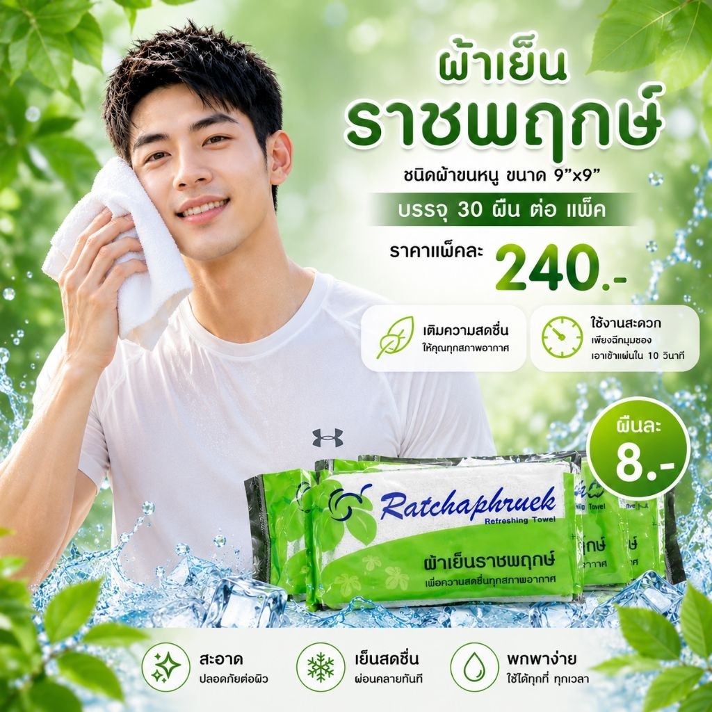 ผ้าเย็นชนิดผ้าขนหนู ขนาด 9"×9"