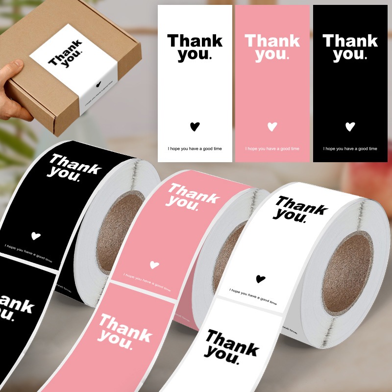 [พร้อมส่ง🇹🇭] สติ๊กเกอร์ "thank you.♥︎ good time" (ม้วน 100 ดวง) มีให้เลือก 3 สี