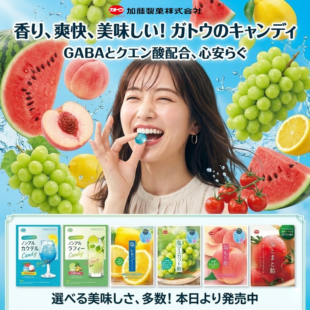 Kato Seika Candy キャンディ ลูกอมค็อกเทล และ ผลไม้ 2 สูตร GABA / สูตรเกลือนารูโตะ&กรดซิตริก มี 6 รส