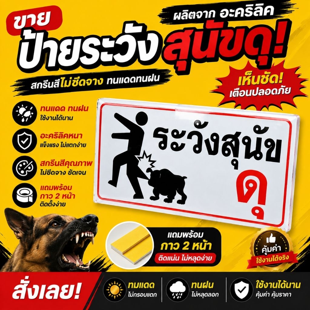 ป้ายระวังสุนัขดุ ป้ายระวังหมาดุ