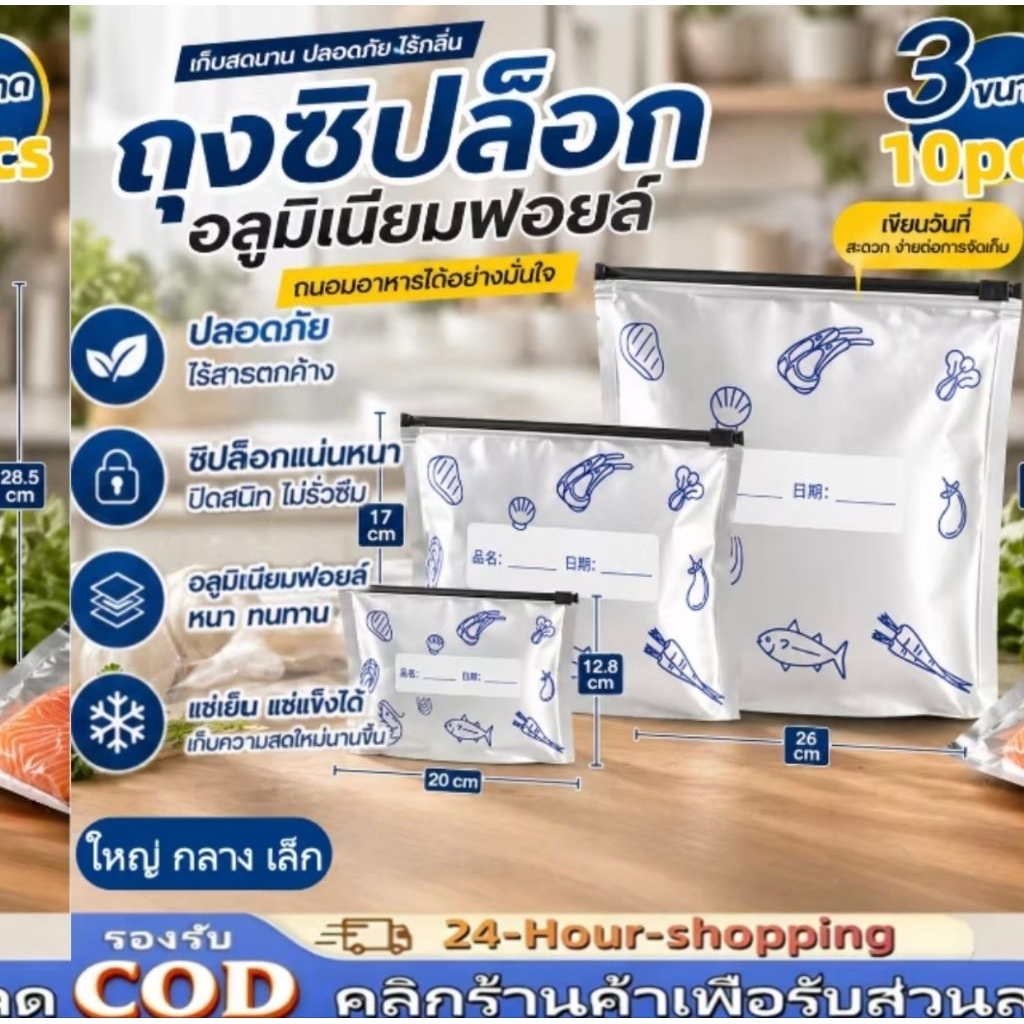 tesa10 ชิ้น ถุงซิปล็อกอลูมิเนียมฟอยล์ ใช้ซ้ำได้ สำหรับเก็บอาหาร