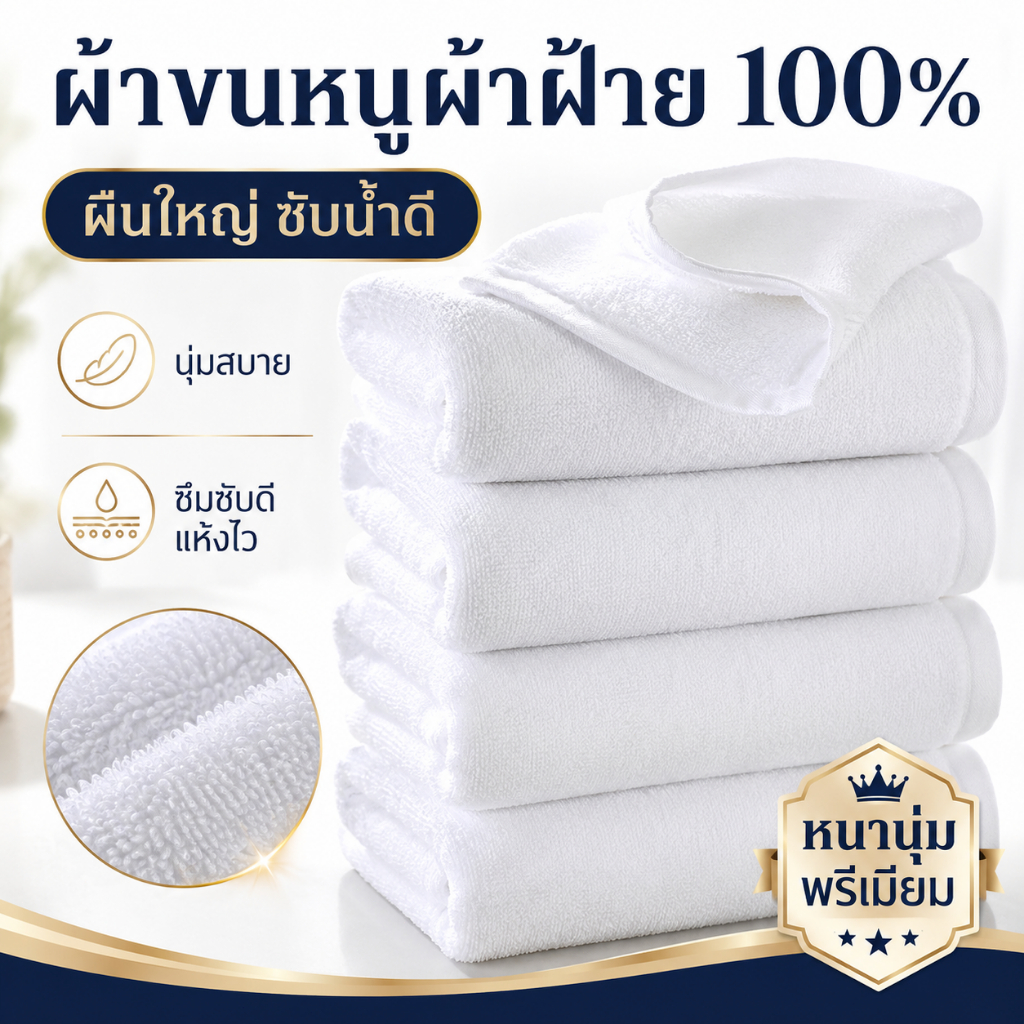 ผ้าเช็ดตัว เกรดโรงแรม ผ้าขนหนู ขนาดใหญ่พิเศษ ขนาด 80×180 ราคาส่ง Cotton 100% ขนาดใหญ่พิเศษ วัสดุหนาและนุ่ม