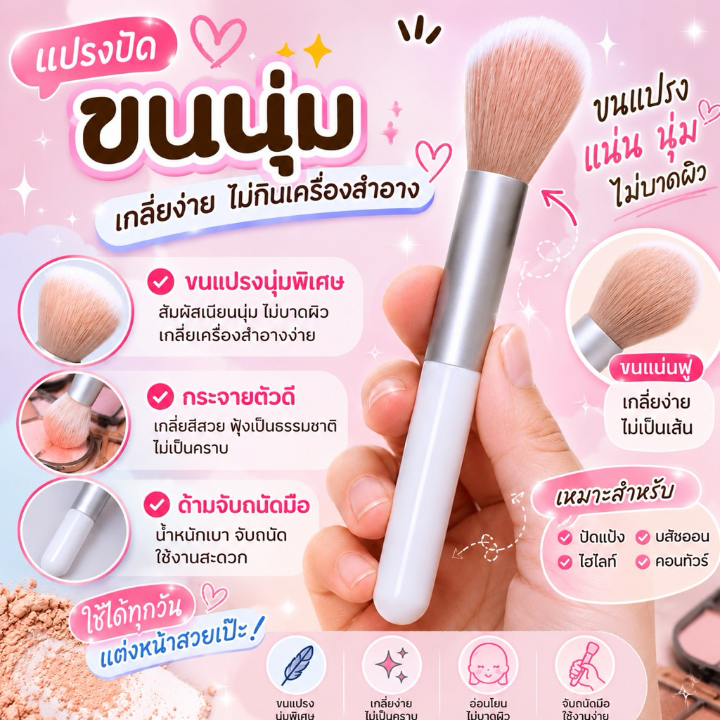 แปรงเดี่ยวพกพาสำหรับแต่งหน้า