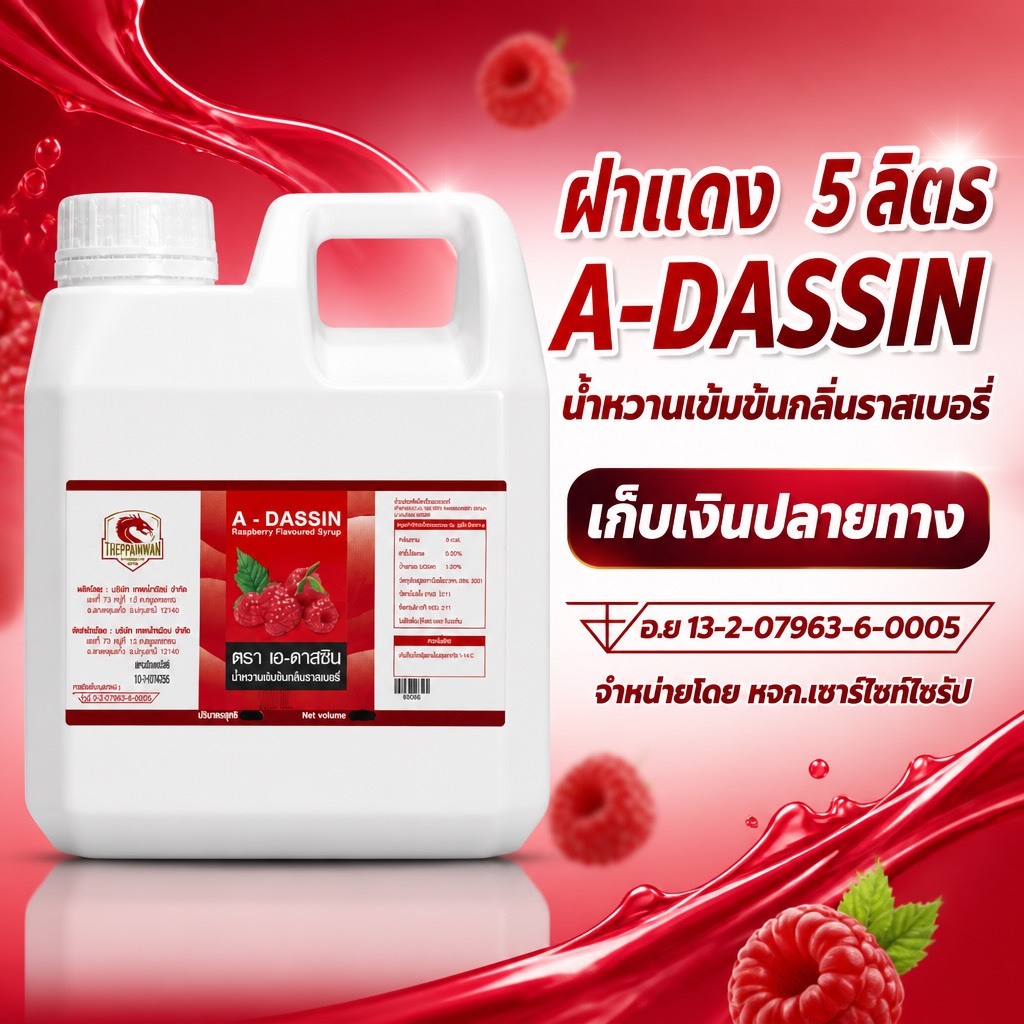 A-DASSIN หัวน้ำหวานเข้มข้นกลิ่นราสเบอรี่ ขนาด 60 ml จำนวน 5ลิตร AD1-5