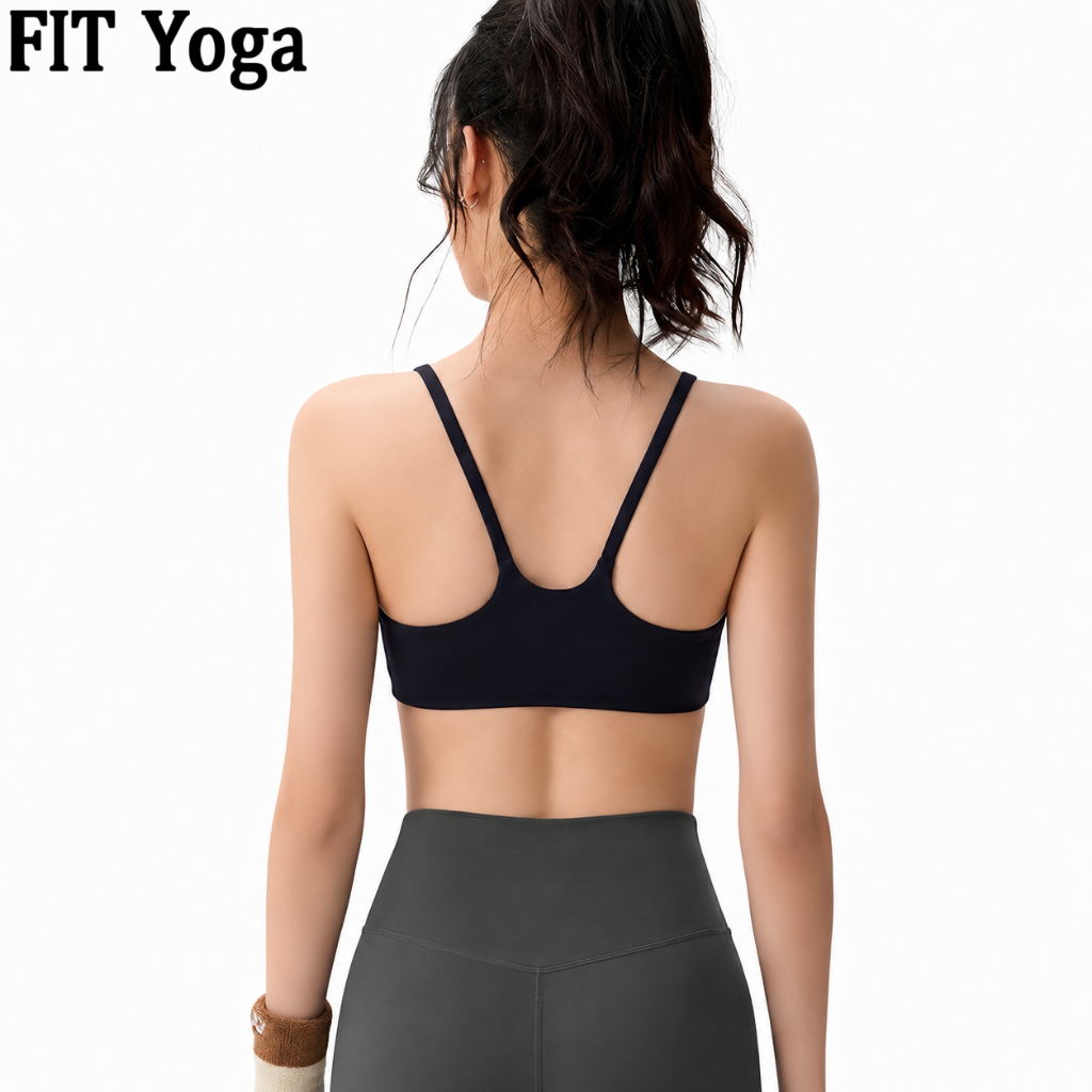 FitYoga เสื้อชั้นในโยคะ ระบายอากาศ มีแผ่นรองหน้าแบบตัวเดียว สายบาง คอกลม U บรากีฬาออกกำลังกาย