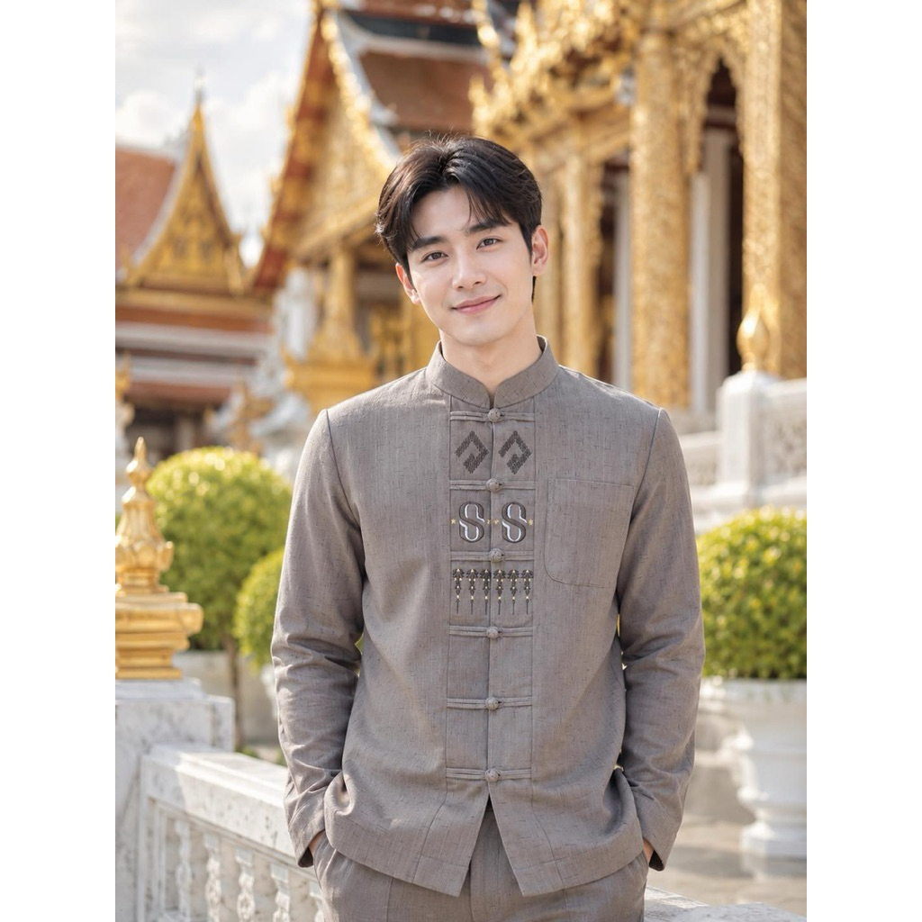 เสื้อสวมแขนยาว สาบหน้าปักลายพระราชทาน