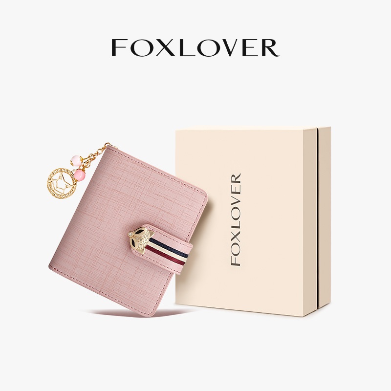 FOXLOVER กระเป๋าเงินผู้หญิงสั้นง่ายพก สีชมพู 11 ช่องบัตร รีสอร์ททันสมัย กระเป๋าบัตรมีคุณภาพ fox