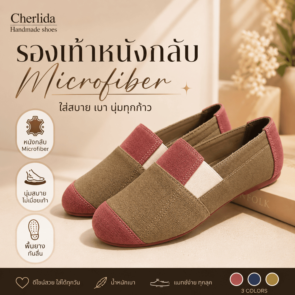 Cherlida รองเท้าผู้หญิง คัชชู ผ้า Stonewash รองเท้าผ้าใบแฟชั่นสลิปออน