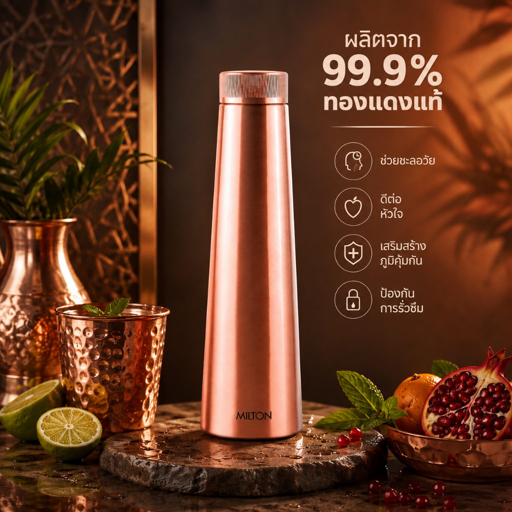 MILTON Copper Delight Copper Bottle  915ml ขวดน้ำทองแดง กระติกน้ำทองแดง ขวดทองแดงอินเดีย 915 มล.