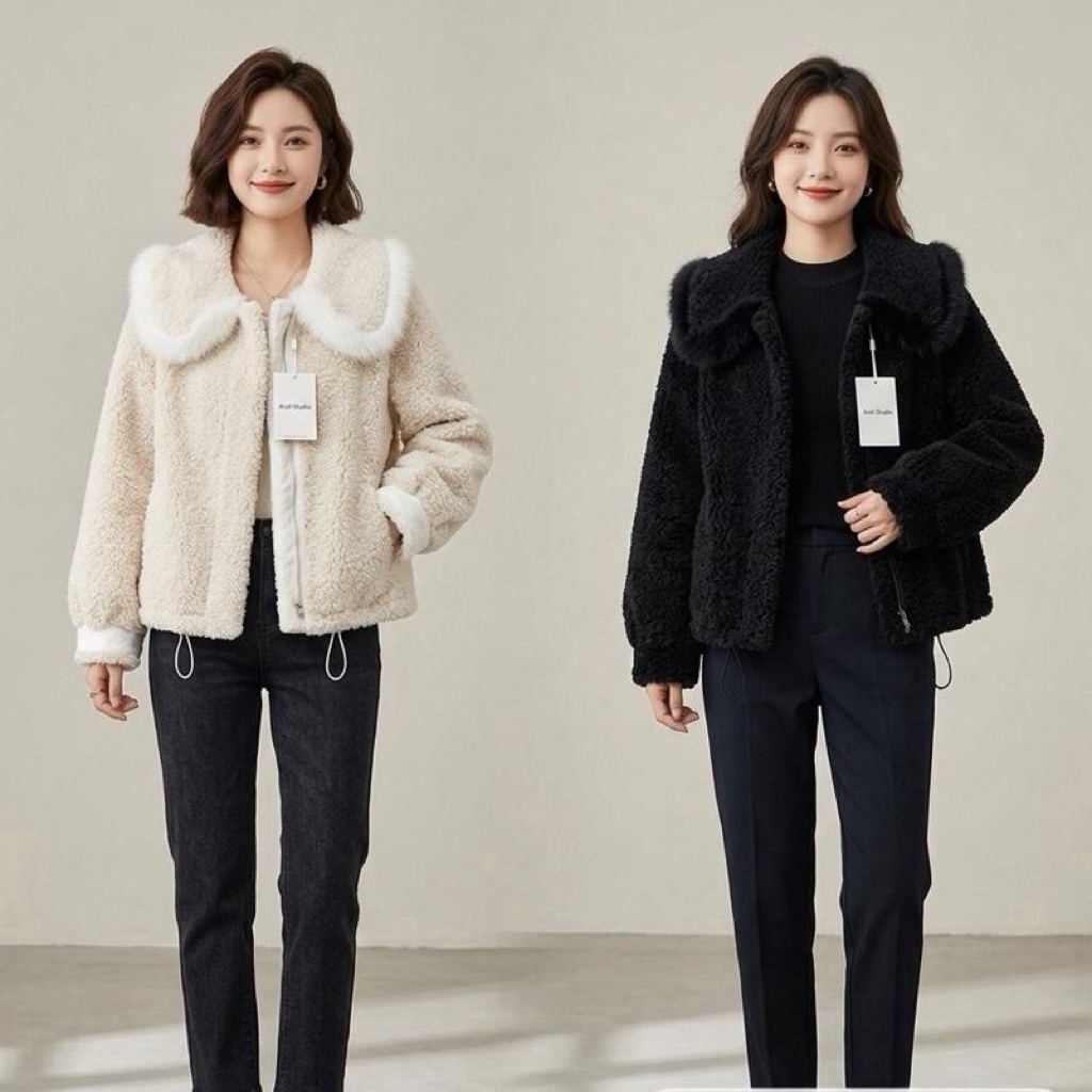 A8966 Jacket รุ่น คอปกแต่งระบายเฟอร์