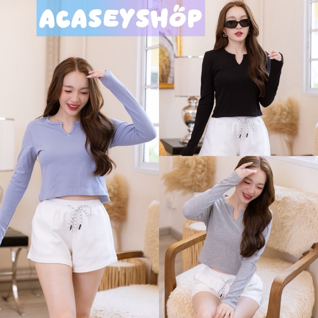 Acasey เสื้อแขนยาวผู้หญิง คอวีแต่งกุ้น ผ้ายูนิโคล่เนื้อหนาตัวที่ทุกคนหลงรักรอบอก 30-38 นิ้ว T220