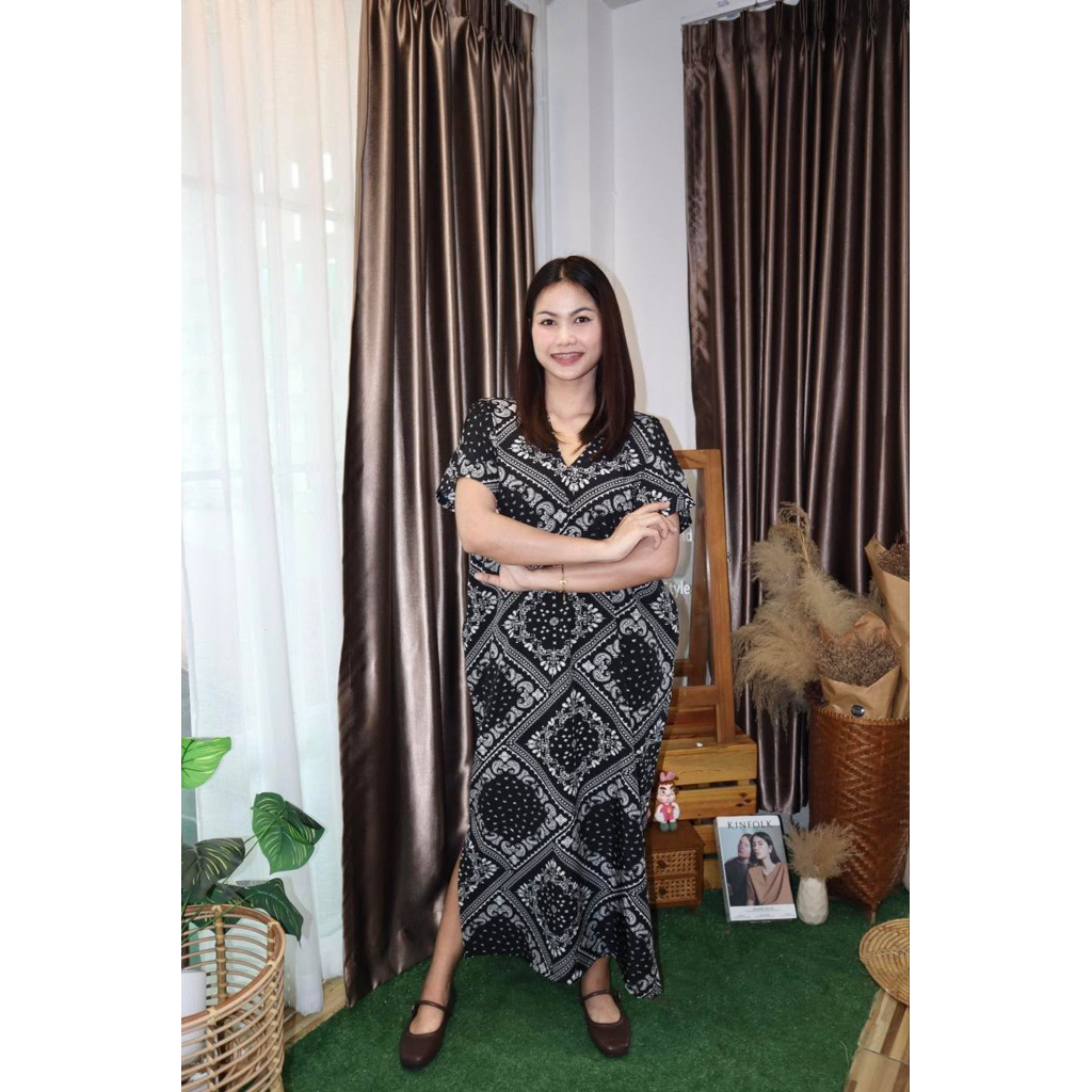 เดรสยาวพลางหุ่น อก 52ชุดผ้าไหมอิตาลี เดรสสาวอวบ ชุดสาวพลัสไซส์ ชุดไปทะเล โบฮีเมี่ยน