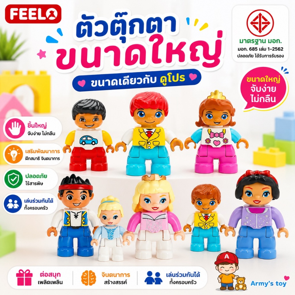FEELO New Model Blocks ฟิกเกอร์ โมเดลหุ่น องค์ชาย องค์หญิง  [ตัวต่อขนาดใหญ่]