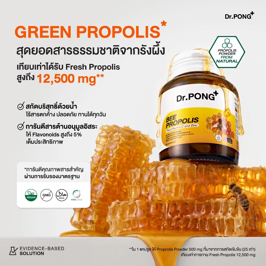 Dr.PONG BEE PROPOLIS PLUS VITAMIN C AND ZINC​  โพรโพลิส วิตามินซี ซิงค์ เสริมภูมิคุ้มกัน ดูแลช่องปากและลำคอ thumbnail 6