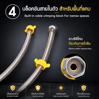 304สายน้ำดี สแตนเลสยางดำ (EPDM) ทนแรงดัน เหนียวกว่ายางทั่วไป หัวมีที่บิดสะดวกไม่ต้องใช้ประแจไข