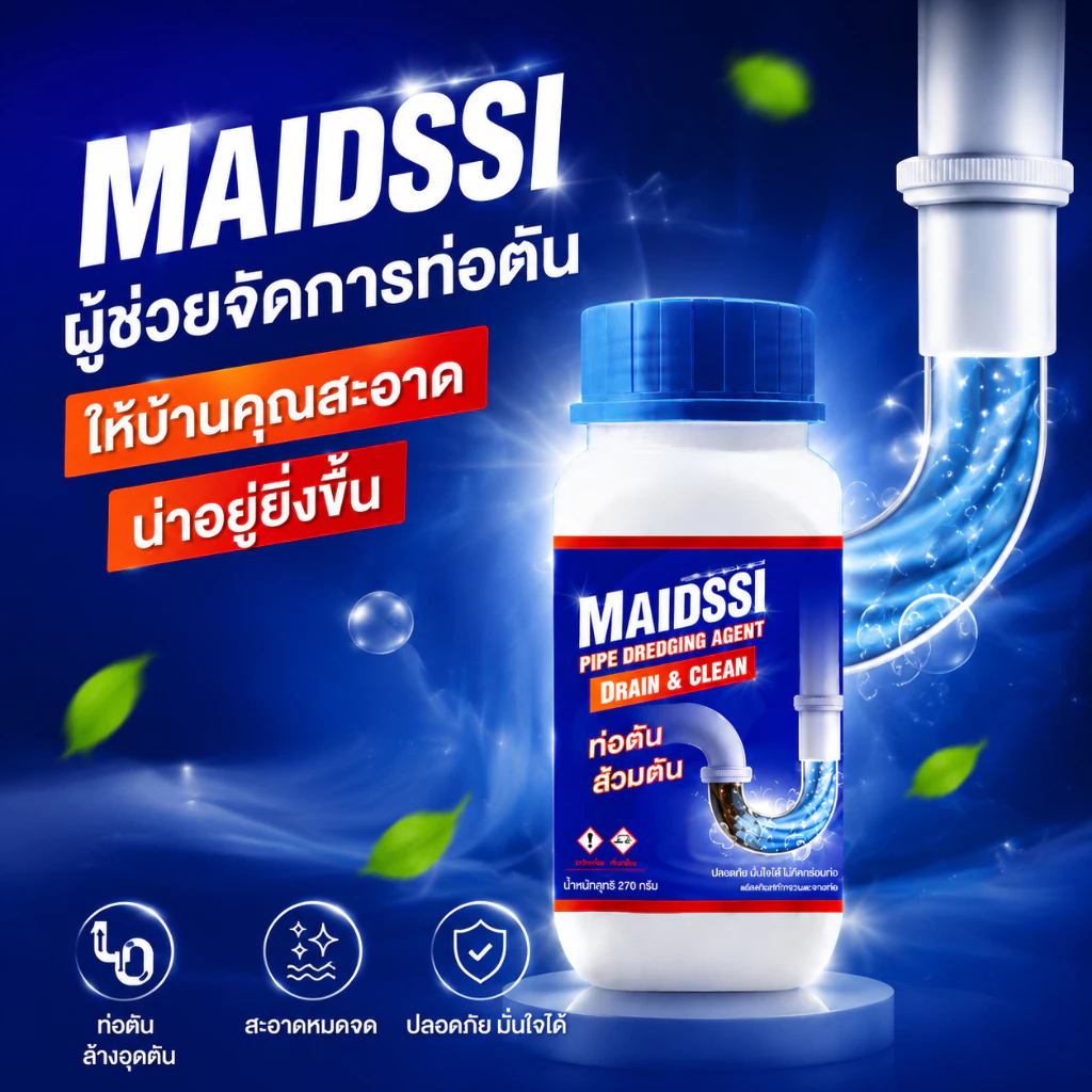 เกล็ดสลายท่อตัน MAIDSSI มี อย. แก้ปัญหาท่อตัน ส้วมตัน น้ำขัง