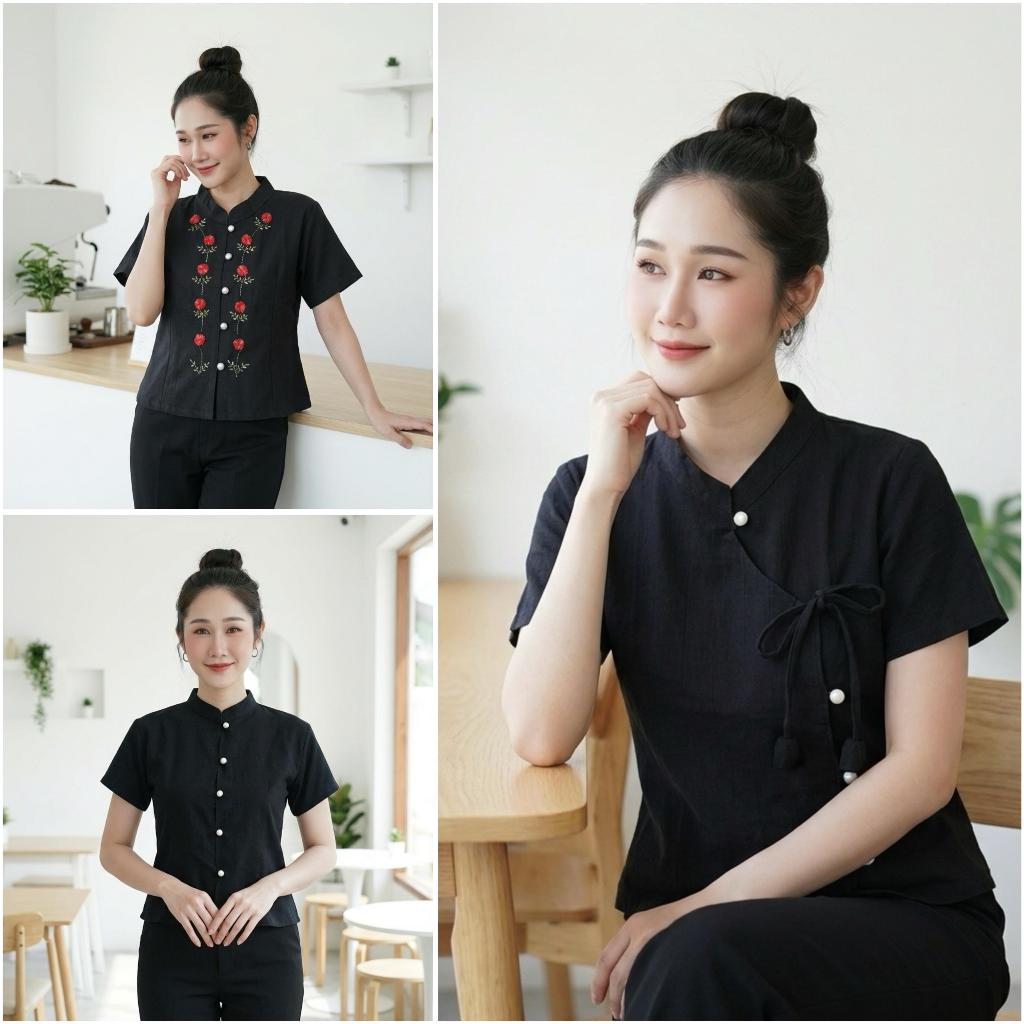 เสื้อผ้าฝ้ายผู้หญิง รุ่นสีดำ เสื้อดำ ผ้าฝ้ายพื้นเมือง
