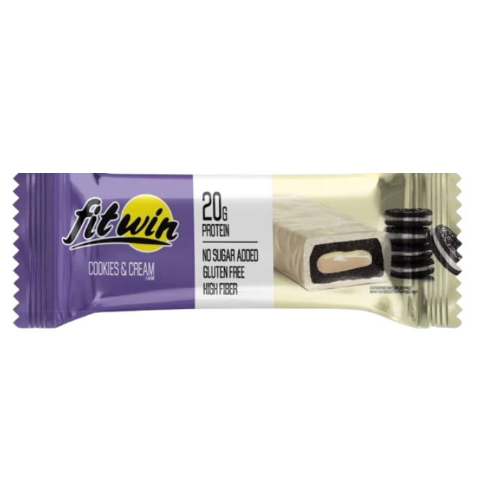 ฟิตวิน โปรตีนบาร์เคลือบช็อกโกแลต กลิ่นรสคุกกี้แอนด์ครีม FitWin Protein Bar - Cookies & Cream Flavour