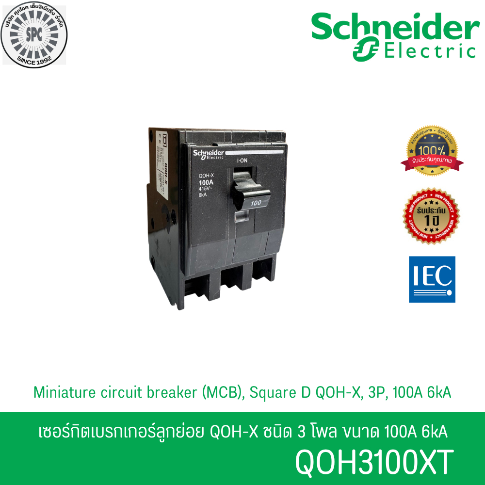 Schneider รหัส QOH3100X เซอร์กิตเบรกเกอร์ลูกย่อย QOH-X ชนิด 3 โพล ขนาด 100A 6kA