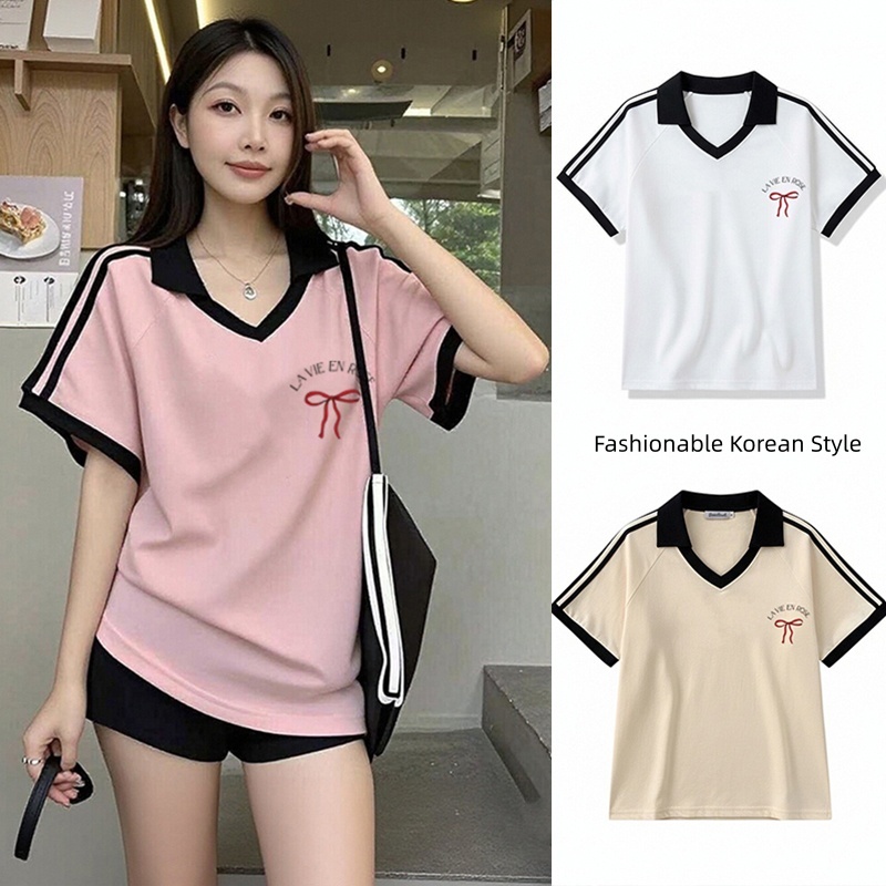 เสื้อปกทรงสเก็ตสวยๆผู้หญิงแฟชั่นมาใหม่ oversize เสื้อผ้าสาวอวบไซส์ใหญ่น่ารักๆ เสื้อยืดแขนสั้นลําลองทรงหลวมสไตล์เกาหลี
