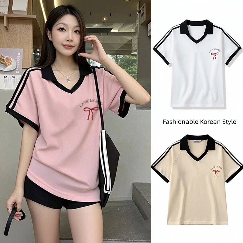 เสื้อปกทรงสเก็ตสวยๆผู้หญิงแฟชั่นมาใหม่ oversize เสื้อผ้าสาวอวบไซส์ใหญ่น่ารักๆ เสื้อยืดแขนสั้นลําลองทรงหลวมสไตล์เกาหลี