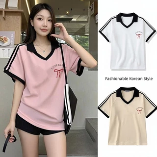 เสื้อปกทรงสเก็ตสวยๆผู้หญิงแฟชั่นมาใหม่ oversize เสื้อผ้าสาวอวบไซส์ใหญ่น่ารักๆ เสื้อยืดแขนสั้นลําลองทรงหลวมสไตล์เกาหลี
