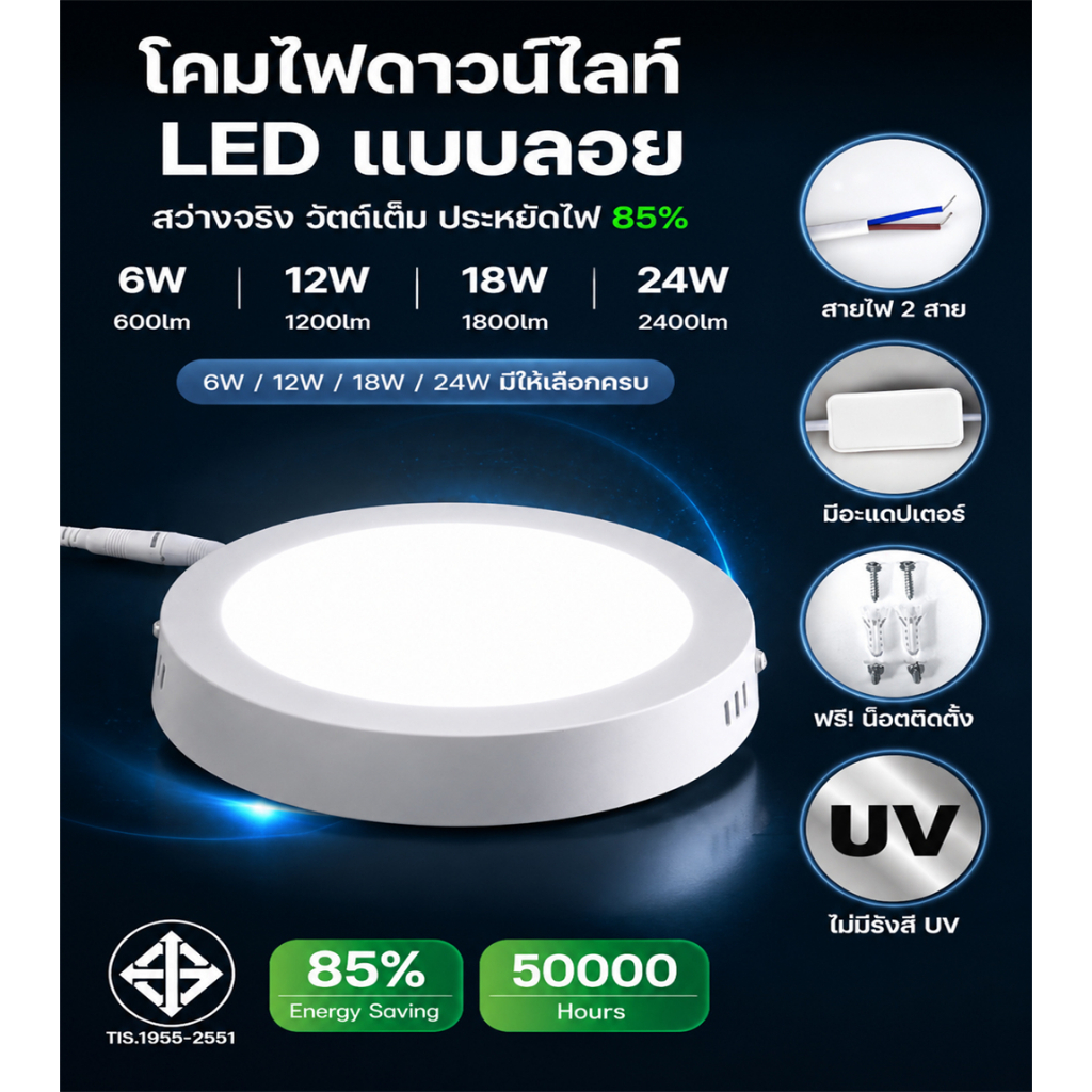 [ลูกค้าใหม่ 1 บาท] โคมไฟดาวน์ไลท์ มินิมอล โคมไฟเพดาน โคมไฟ สว่างมาก หลอดไฟ LED ไฟเพดาน โคมไฟติดเพดาน