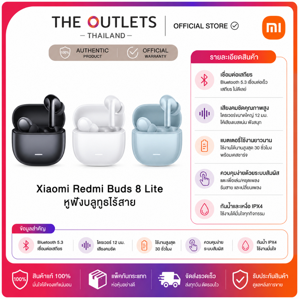 ( มีส่งด่วน ) Xiaomi Redmi Buds 6/8 Lite หูฟังไร้สายบลูทูธ เสี่ยวหมี่ buds 6 lite รุ่นใหม่