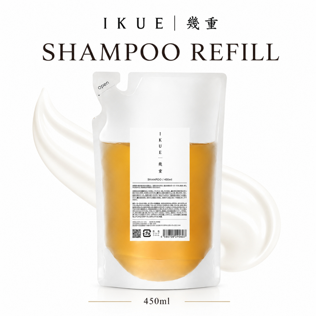 IKUE อิคุเอะ แชมพูญี่ปุ่น รีฟิล 450ml ฟื้นบำรุงผมเสีย สูตรอ่อนโยน สำหรับหนังศีรษะแพ้ง่าย