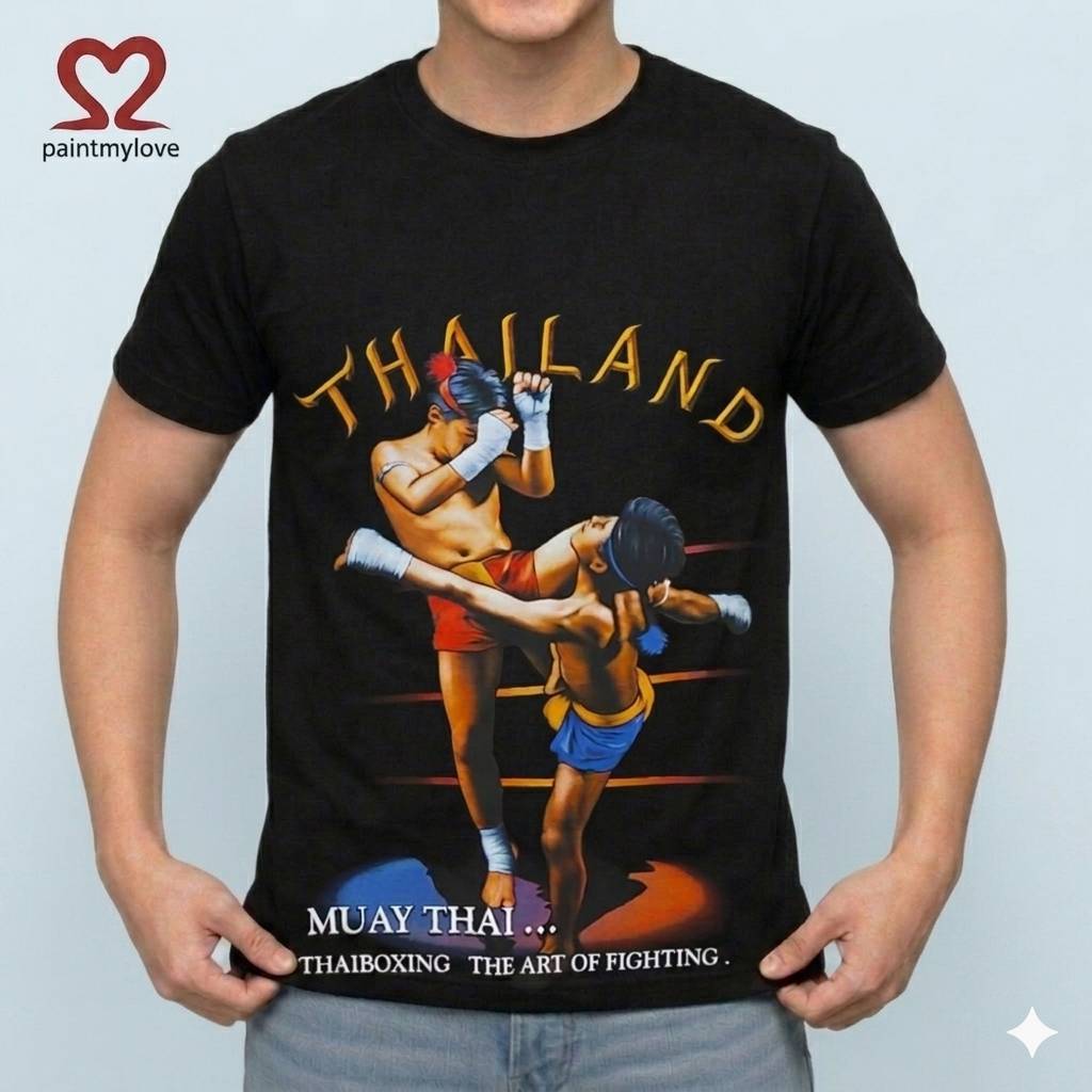 Paintmylove เสื้อยืดผู้ใหญ่ ลายมวยไทย Thailand ผ้าคอตตอน 100% นุ่มใส่สบาย เหมาะเป็นของฝาก