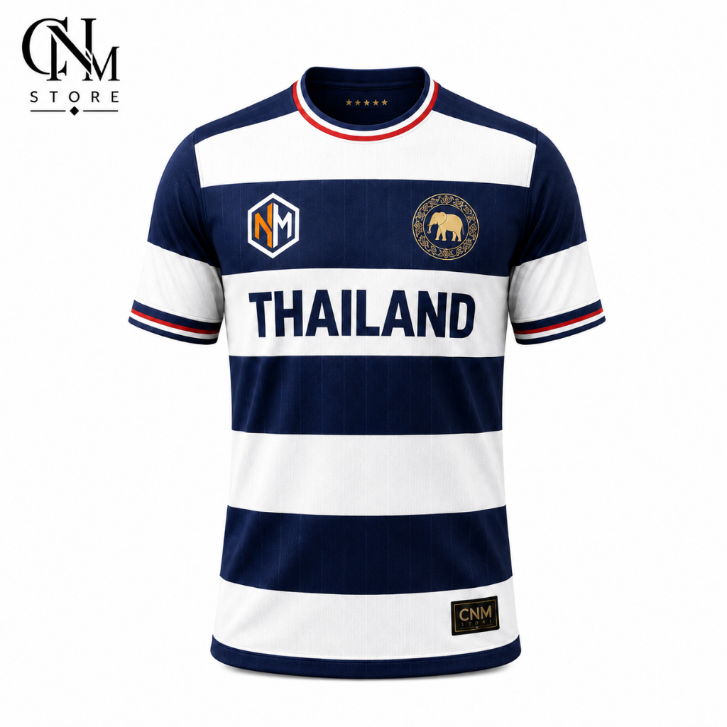 CNM เสื้อบอลทีมชาติไทย เสื้อกีฬาแขนสั้นคอกลม สไตล์เรโทร ผ้าเบา ระบายอากาศดี ใส่ซ้อมบอล ใส่เที่ยว 200G ผ้าเมช ระบายอากาศ